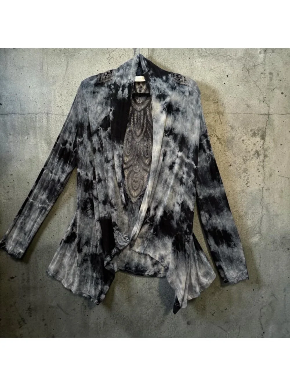 Nature Art Lynn Yang Tie Die Top Open Front Size M Whimsygoth Scarf Hem Lace - Picture 2 of 9